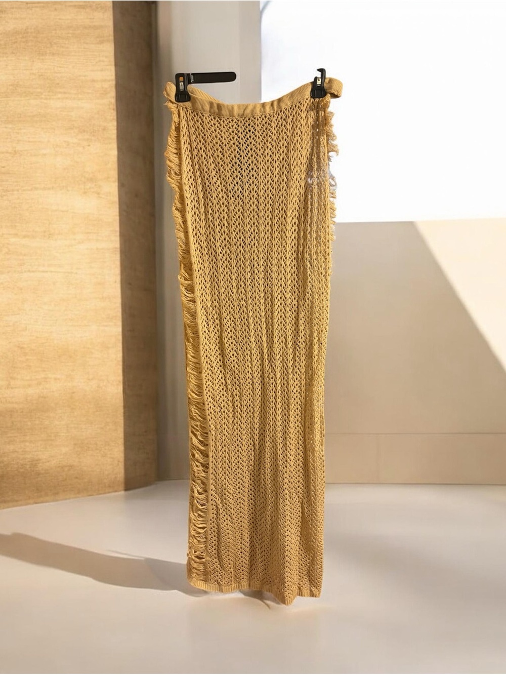 Beige Crochet Fringe Maxi Skirt